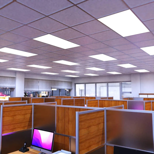 LED Panel, 1195x595mm, TP(a), Cool White LED mounted above cubicles, office setting