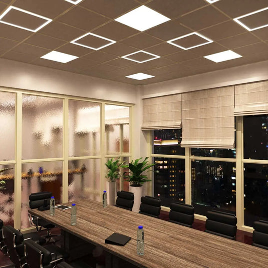 40w, Edge-Lit LED Panel Light - Natural White 4000K mounted in ceiling, conference room setting