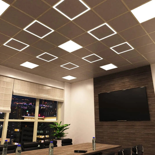 40w, Edge-Lit L ED Panel Light - Natural White 4000K mounted above tables, bright to showcase task lighting