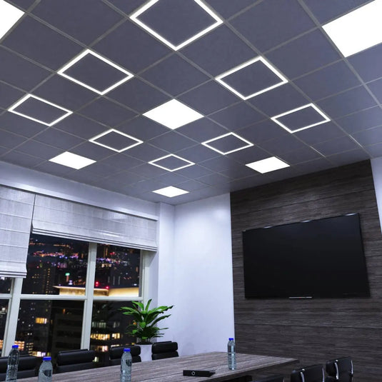 40w, Edge-Lit LED Panel Light - Cool White 6000K mounted in the ceiling above conference table