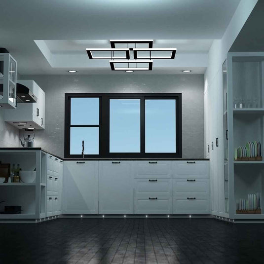 Kitchen with microdot plinth lights lighting the floor