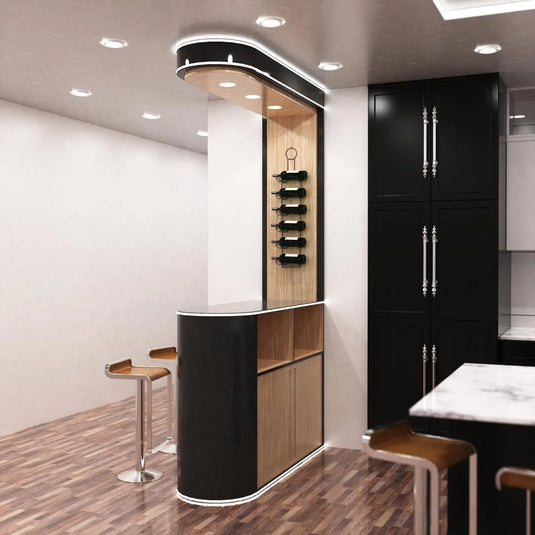 Black Bendable Profile With Cover round edge overhead and under ambient wine bar, kitchen setting