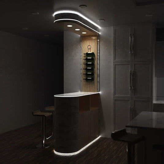 White, Bendable LED Profile With Frosted Diffuser accent light for wine bar setting