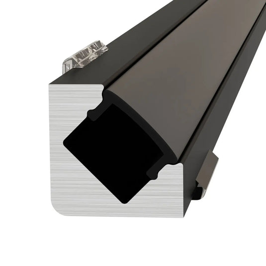 Corner Black Aluminium Profile, close up shot without end cap