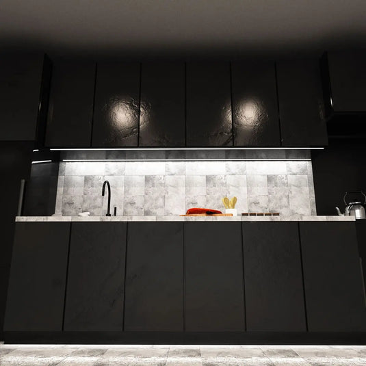 Recessed Black Aluminium Profile With Frosted Cover kitchen setting