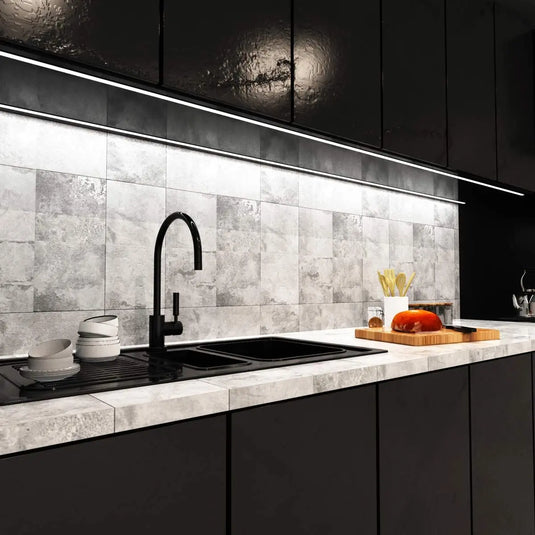 Recessed Black Aluminium Profile With Frosted Cover sink light feature, under cabinet