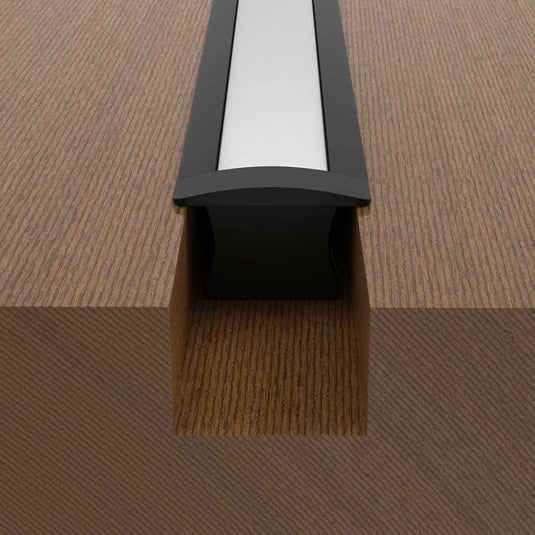 Recessed Black Aluminium Profile With Frosted Cover in between wood panel mounted