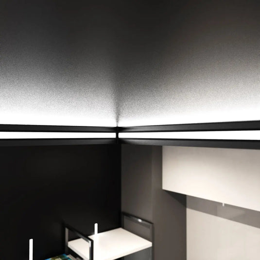 Black Recessed 7mm LED Profile With Frosted Cover close up shot of the ceiling mounted accent light