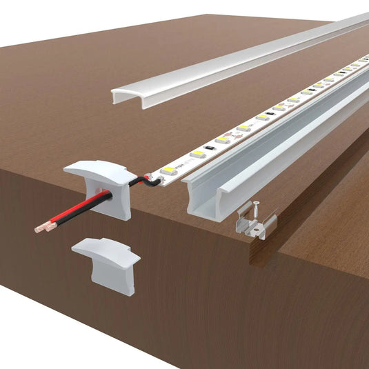 White Recessed LED Profile With Frosted Cover deconstructed