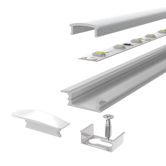 White, Recessed LED Profile With Frosted Cover deconstructed with LED strip