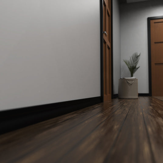 Close up of black skirting profile in a hallway