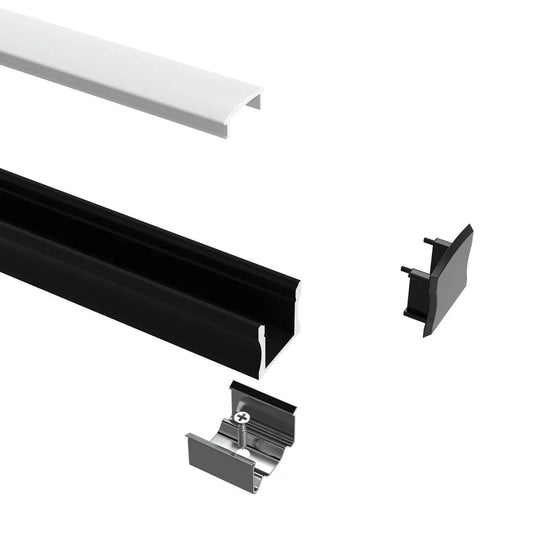 Black Aluminium LED Profile deconstructed without LED Strip