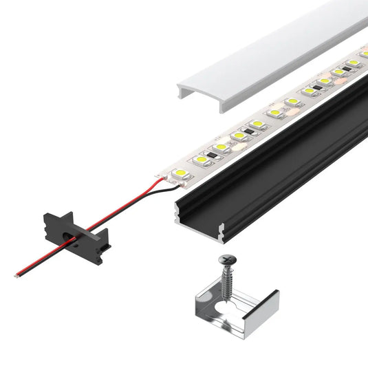 LED Profile, Black Slimline With Diffuser. with LED Strip - deconstructed