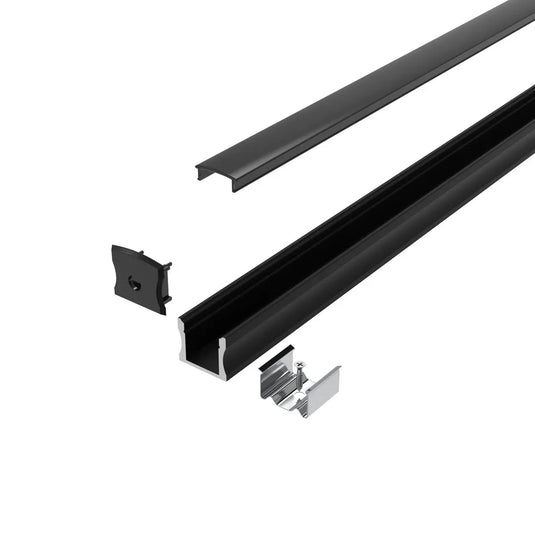 Surface Mounted Black Aluminium Profile Mounting Kit deconstructed without LED strip