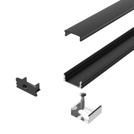 Pack of 3 Surface Mounted Black Aluminium Profiles - 2 Metres