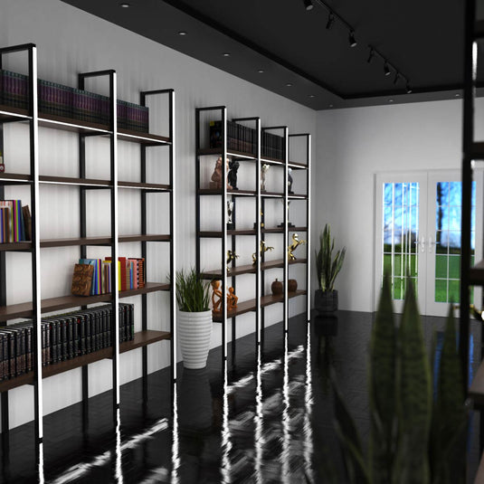 Hallway with a lit black LED strip profile