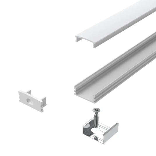 White, Surface Mounted LED Profile, With Frosted Cover deconstructed