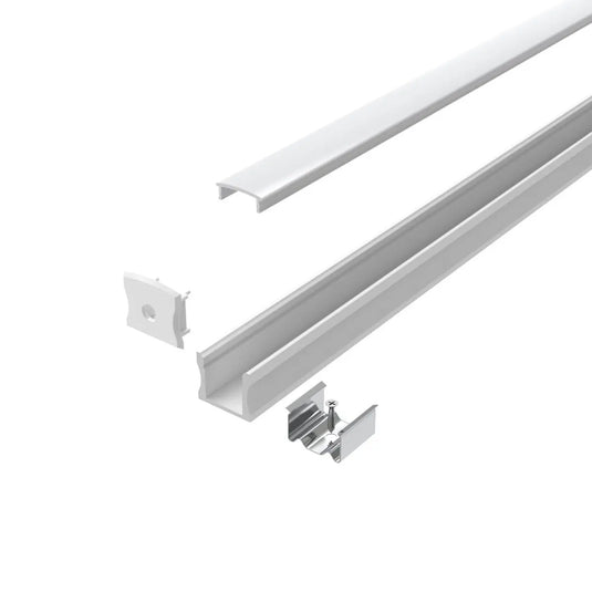 White 15mm LED Aluminium Profile With Frosted Cover, end cap and bracket