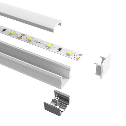 White 15mm LED Aluminium Profile With Frosted Cover deconstructed