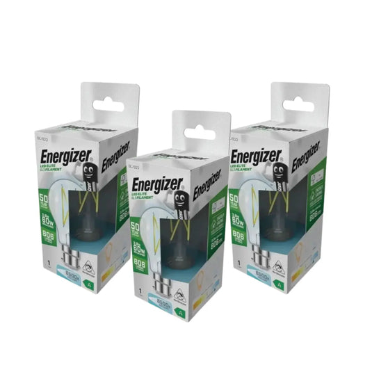 3 X Energizer, 3.8w LED Bulb, A Rated, B22 GLS Filament - 6500K Cool White