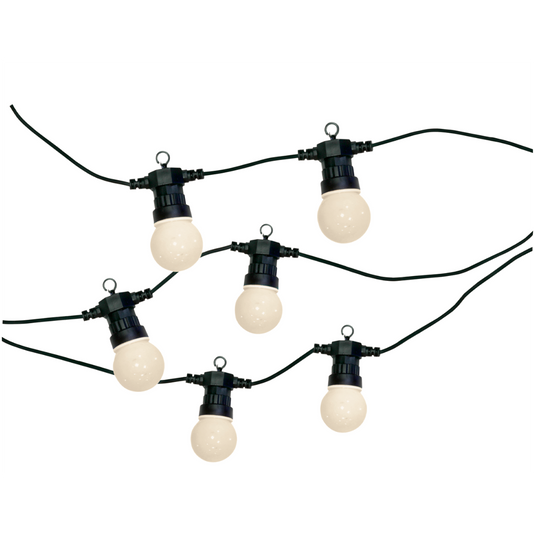 White LED festoon globes on a black string