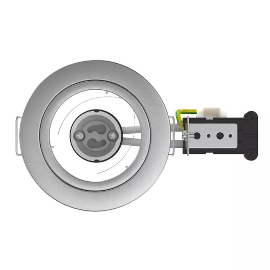 GU10 Downlight, Fixed Die Cast In A Brushed Chrome Finish front facing without bulb