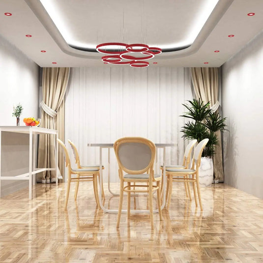 Fixed Fire Rated LED Downlight - Red Bezel dining room setting in cool white light