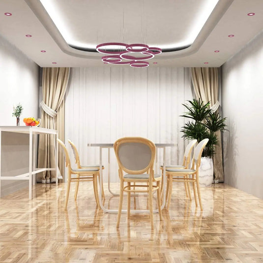 Fixed Fire Rated LED Downlight - Pink Bezel dining room setting in cool white light