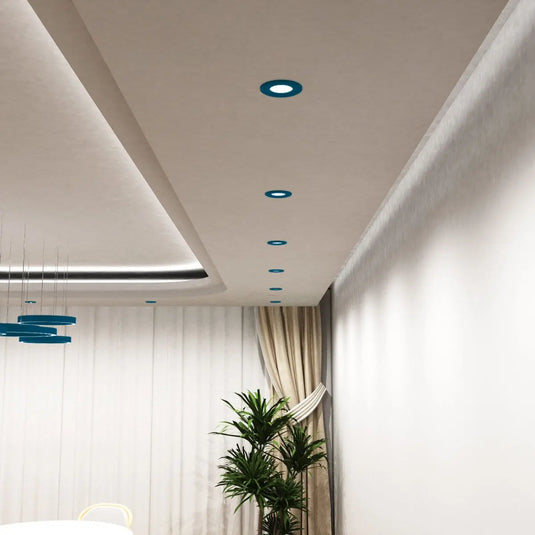 Fixed Fire Rated LED Downlight - Blue Bezel ceiling view shot