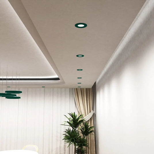 Fixed Fire Rated LED Downlight - Green Bezel ceiling view shot