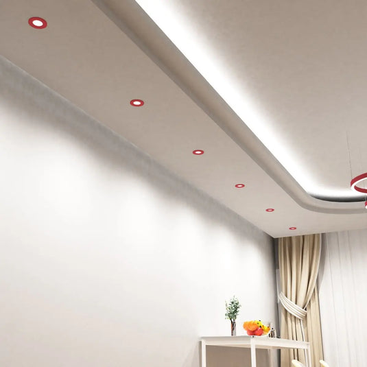 Fixed Fire Rated LED Downlight - Red Bezel ceiling view shot