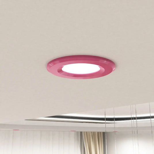 Fixed Fire Rated LED Downlight - Pink Bezel mounted in ceiling