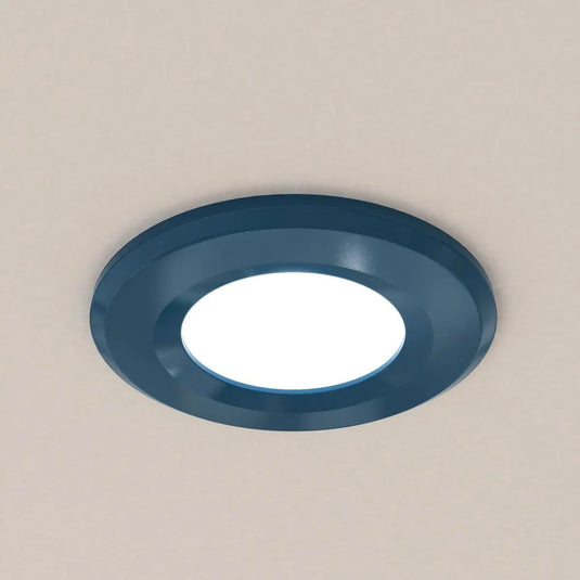 Fixed Fire Rated LED Downlight - Blue Bezel mounted in ceiling