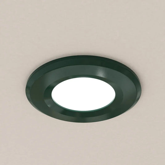 Fixed Fire Rated LED Downlight - Green Bezel mounted in ceiling