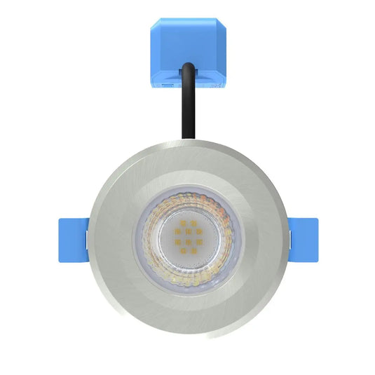 Fixed Fire Rated LED Downlight - Satin Nickel Brushed Bezel front facing shot