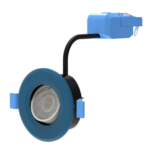 Tilt, Fire Rated LED Downlight - Blue Bezel full view shot