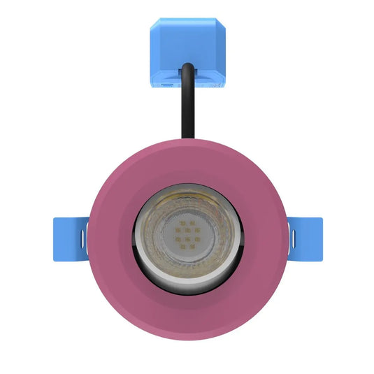 Tilt, Fire Rated LED Downlight - Pink Bezel front facing view