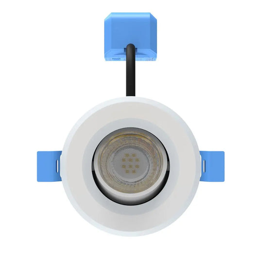 Tilt, IP65 Fire Rated LED Downlight - White Bezel front facing view