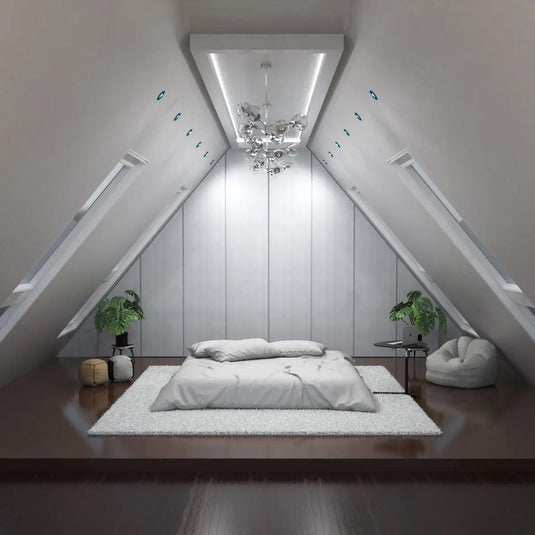 Tilt, Fire Rated LED Downlight - Blue Bezel bedroom setting