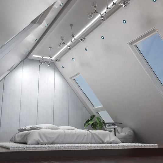 Tilt, Fire Rated LED Downlight - Blue Bezel ceiling view shot