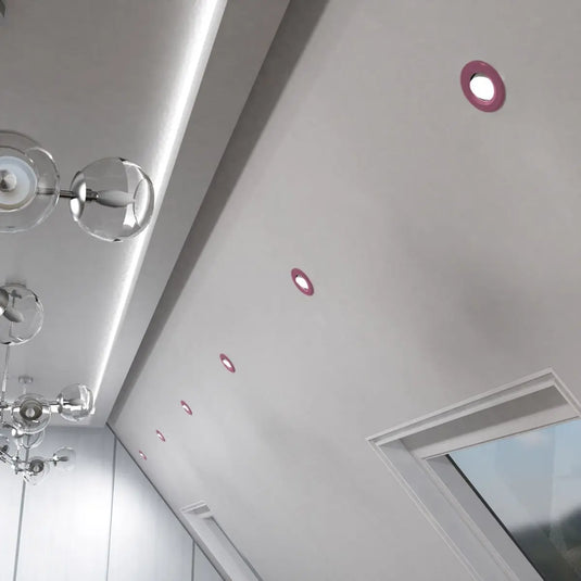 Tilt, Fire Rated LED Downlight - Pink Bezel ceiling view shot