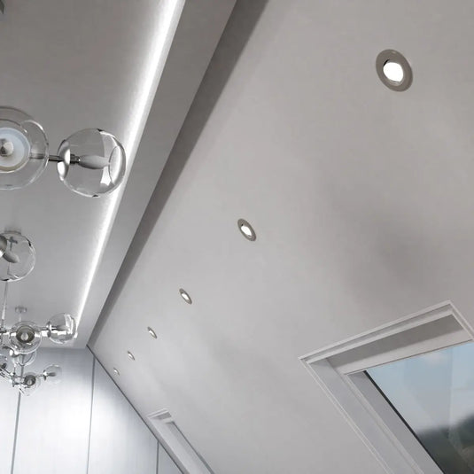 Tilt, Fire Rated LED Downlight - Light Grey Bezel ceiling view shot