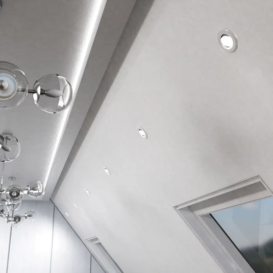 Tilt, IP65 Fire Rated LED Downlight - White Bezel ceiling view shot