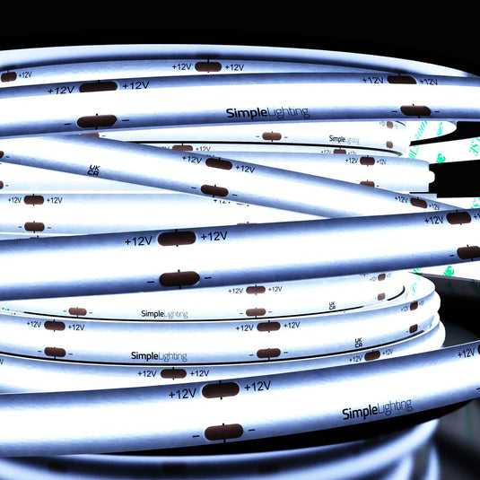 Cool white 12V COB LED strip lit