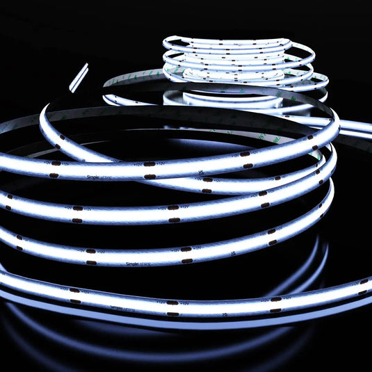 COB Dotless LED Strip Lighting, Cool White 6000K close up shot lit up