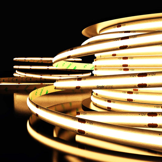Side view of the lit COB LED strip