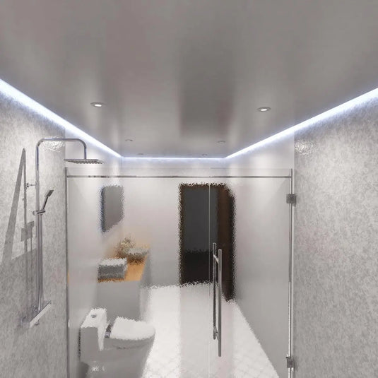 COB Dotless LED Strip Lighting in Cool White Light 6000K ceiling view in bathroom setting