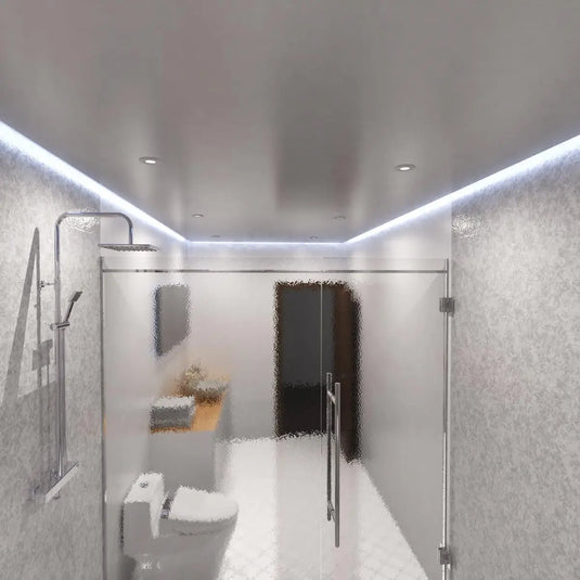 COB Dotless LED Strip Lighting, 6000K Cool White, mounted in the bathroom