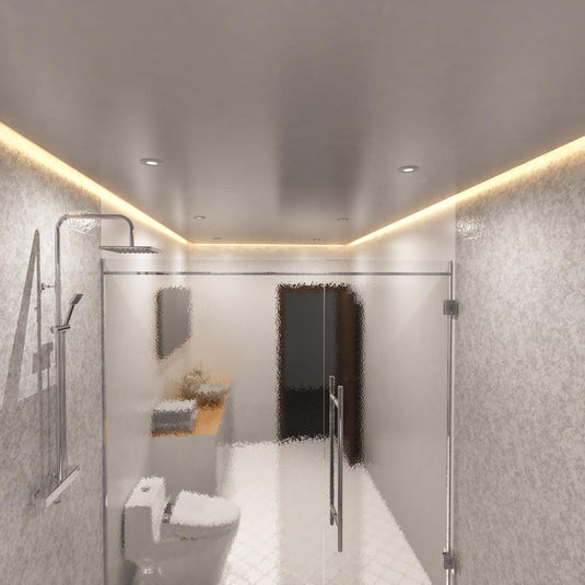 Bathroom lit with warm white waterproof LED strip