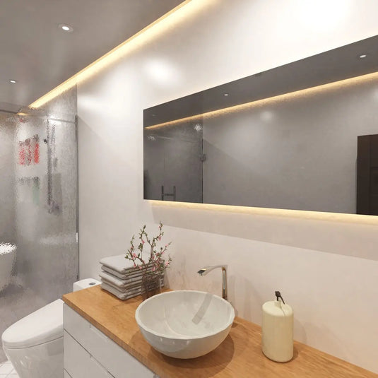 COB Dotless LED Strip Lighting, Warm White vanity area, bathroom setting